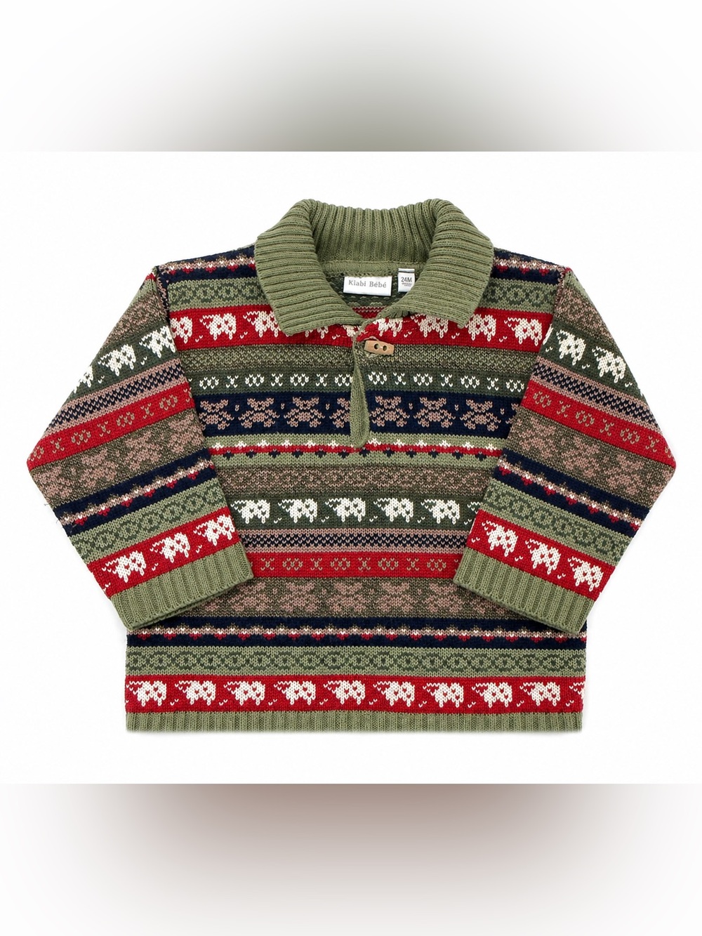 Kiabi Bebe 24M Nordic Knit Fair Isle Sweater Green Holiday Winter Pullover